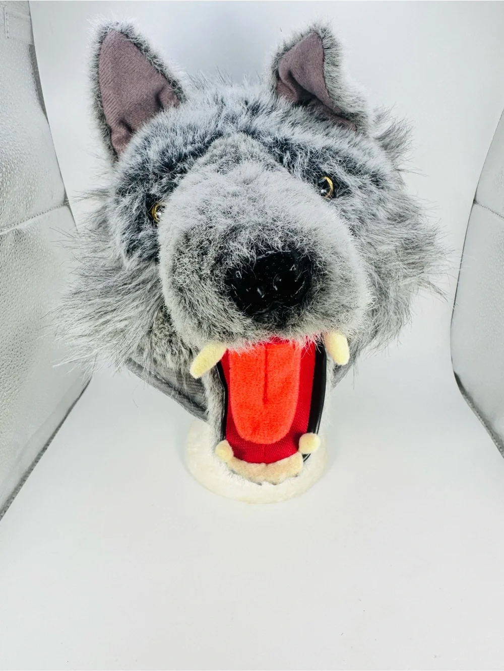 Wolf Head Green Trading Plush Hat Cap Realistic Costume Creative Play Adult Size - Picture 1 of 6